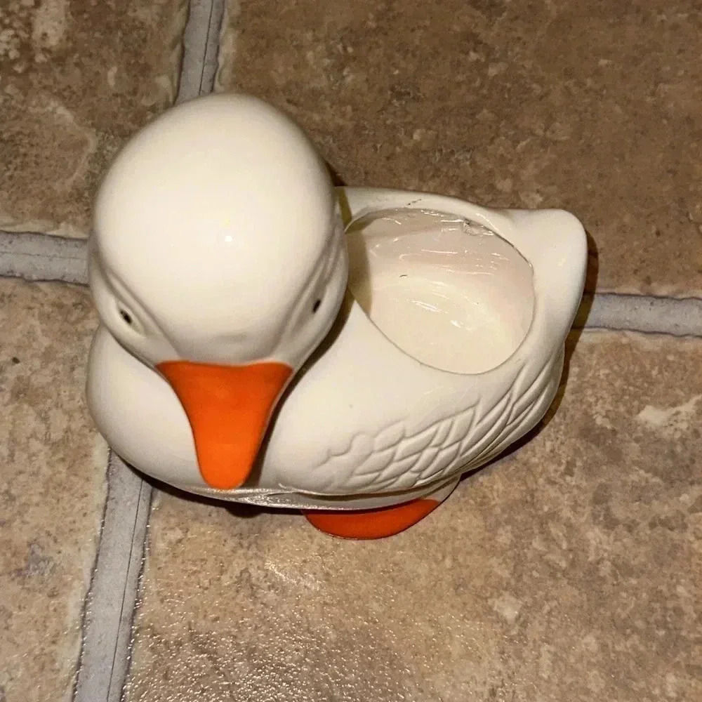VINTAGE white ceramic duck goose bird planter accent trinket dish made in Taiwan - Picture 6 of 11